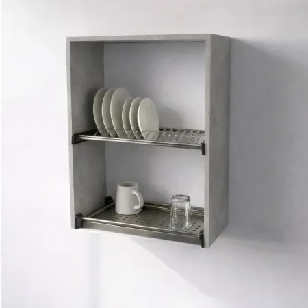 Pensile Scolapiatti Cucina in Legno Nobilitato Cemento Altezza 72 cm