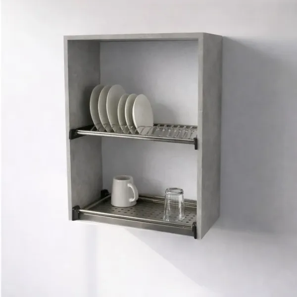 Pensile Scolapiatti Cucina in Legno Nobilitato Cemento Altezza 72 cm