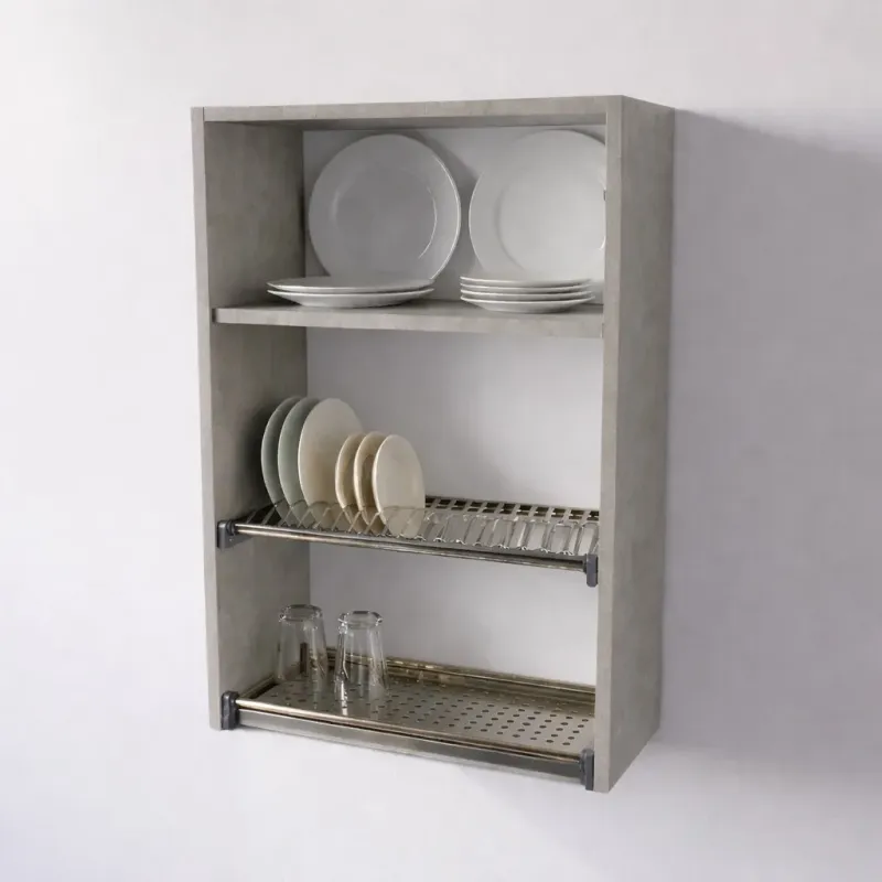 Pensile Scolapiatti Cucina in Legno Nobilitato Cemento Altezza 90 cm