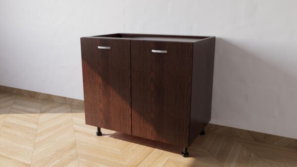 Base per lavello d’appoggio completa di 2 ante spedizione in kit Lunghezza 80 Profondità 55 Altezza 72 esclusi piedini Altezza piedini 10 cm in colore wengè
